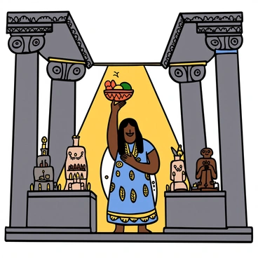 A sacred ritual in a grand temple with Gilgamesh offering sacrifices to the gods.