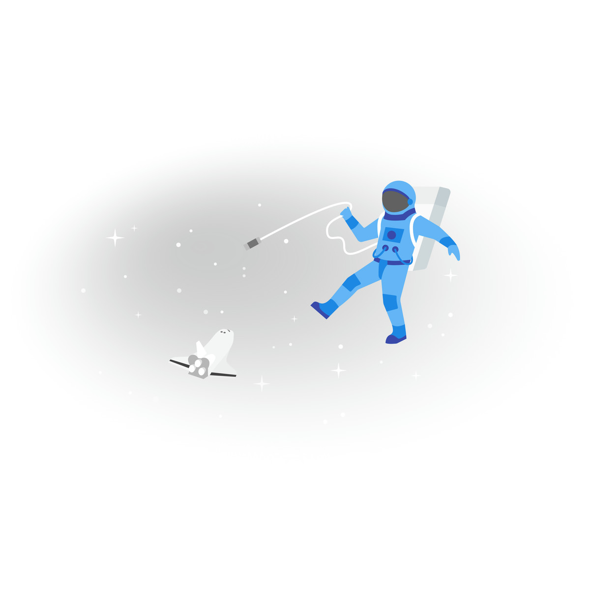 Astronaut floating untethered in space, Lost connection or communication failure-Illustration im Fogg-Stil als Download PNG, SVG