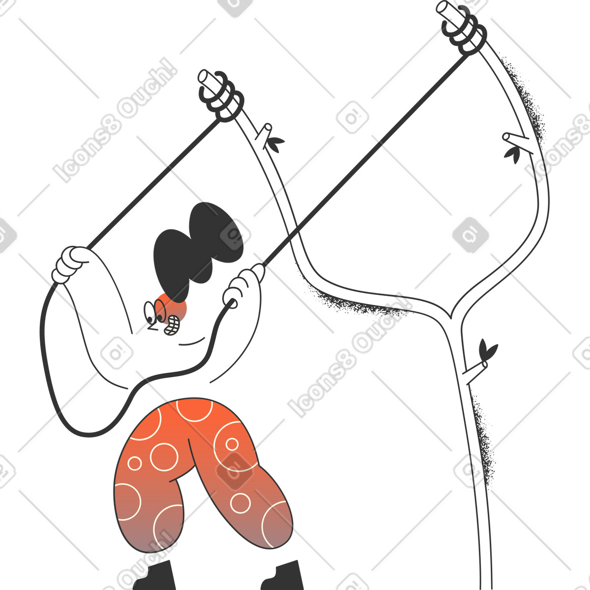 Girl with catapult illustration in Crayon style download in PNG, SVG