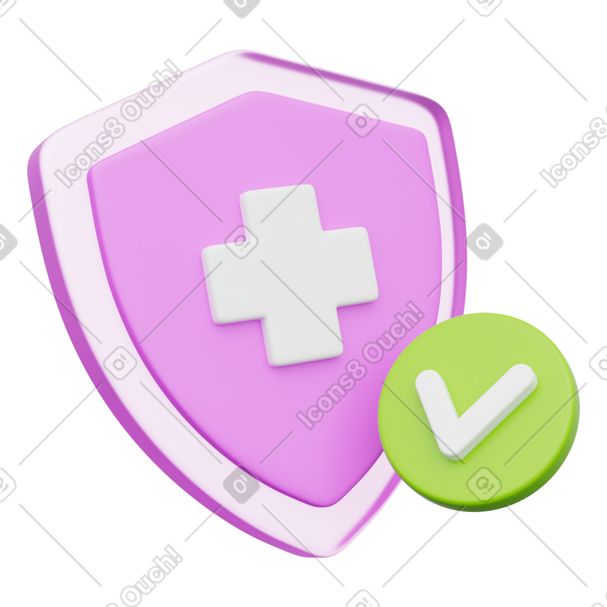 Ilustração de Shield with medical cross and checkmark symbolizing approved healthcare protection em no estilo 3D Playful para baixar em PNG, SVG