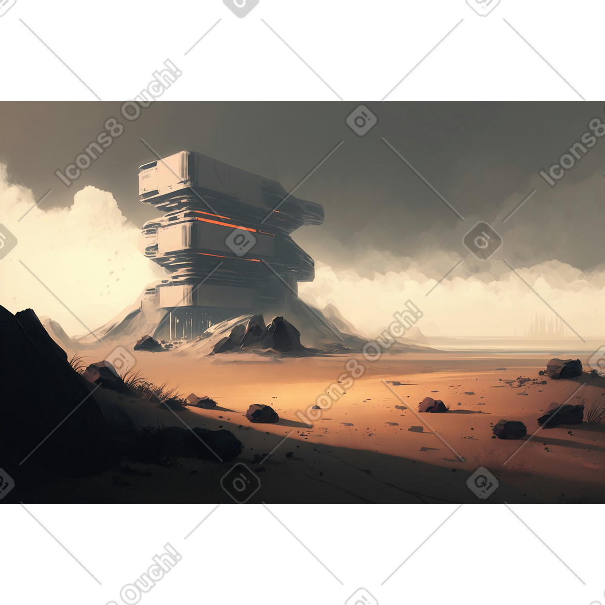 Empty landscape with futuristic building background illustration in Experimental style download in PNG, SVG