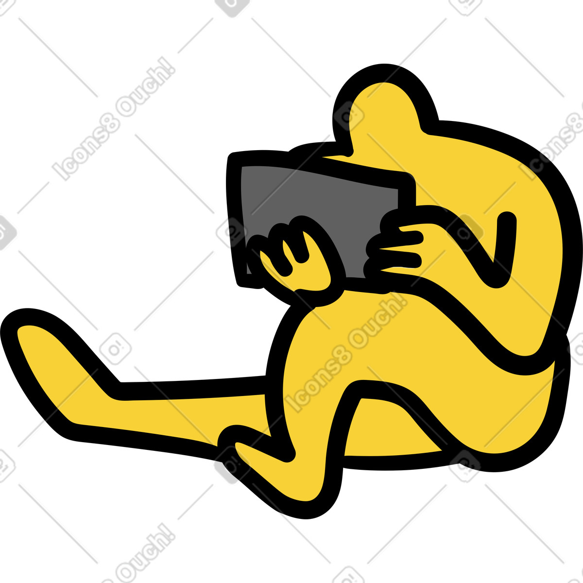 Gelbe person sitzt mit einem laptop-Illustration im Wiggle-Stil als Download in PNG, SVG