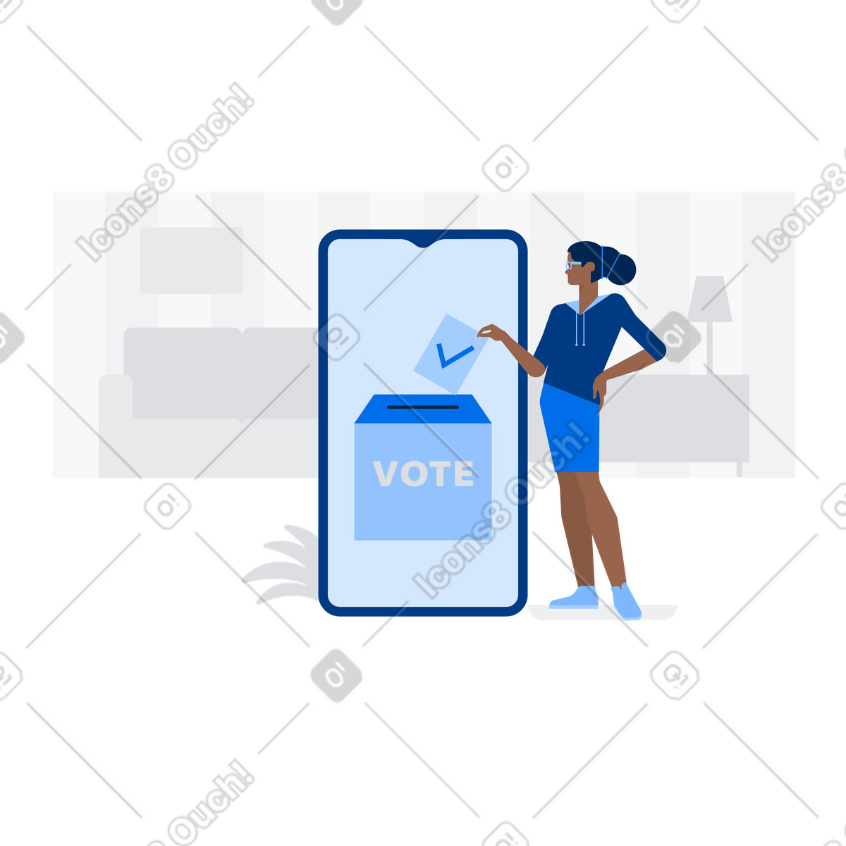 Mobile voting app, digital elections participation illustration in Urban style download in PNG, SVG