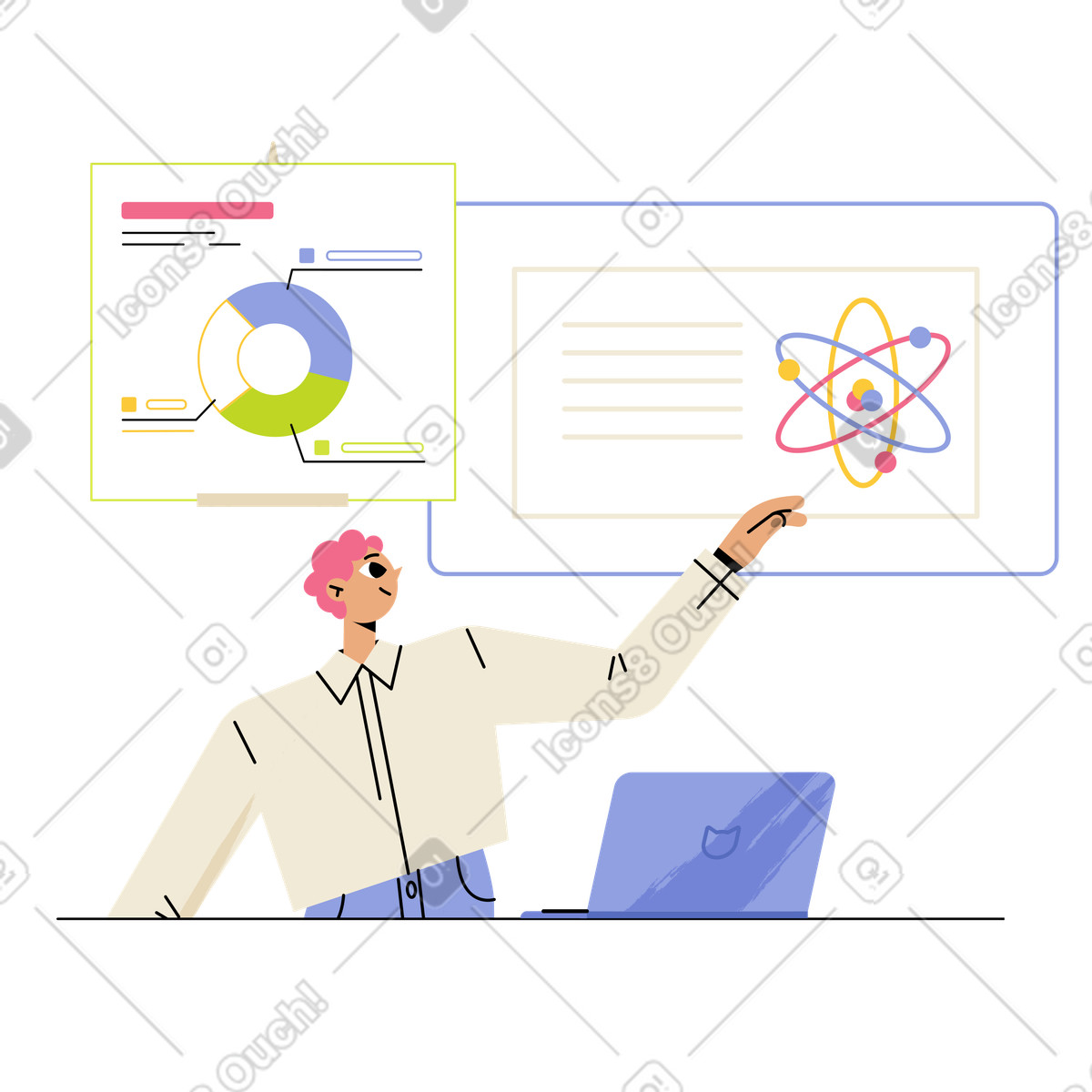 Teacher explaining study material classroom scene education clipart illustration PNG