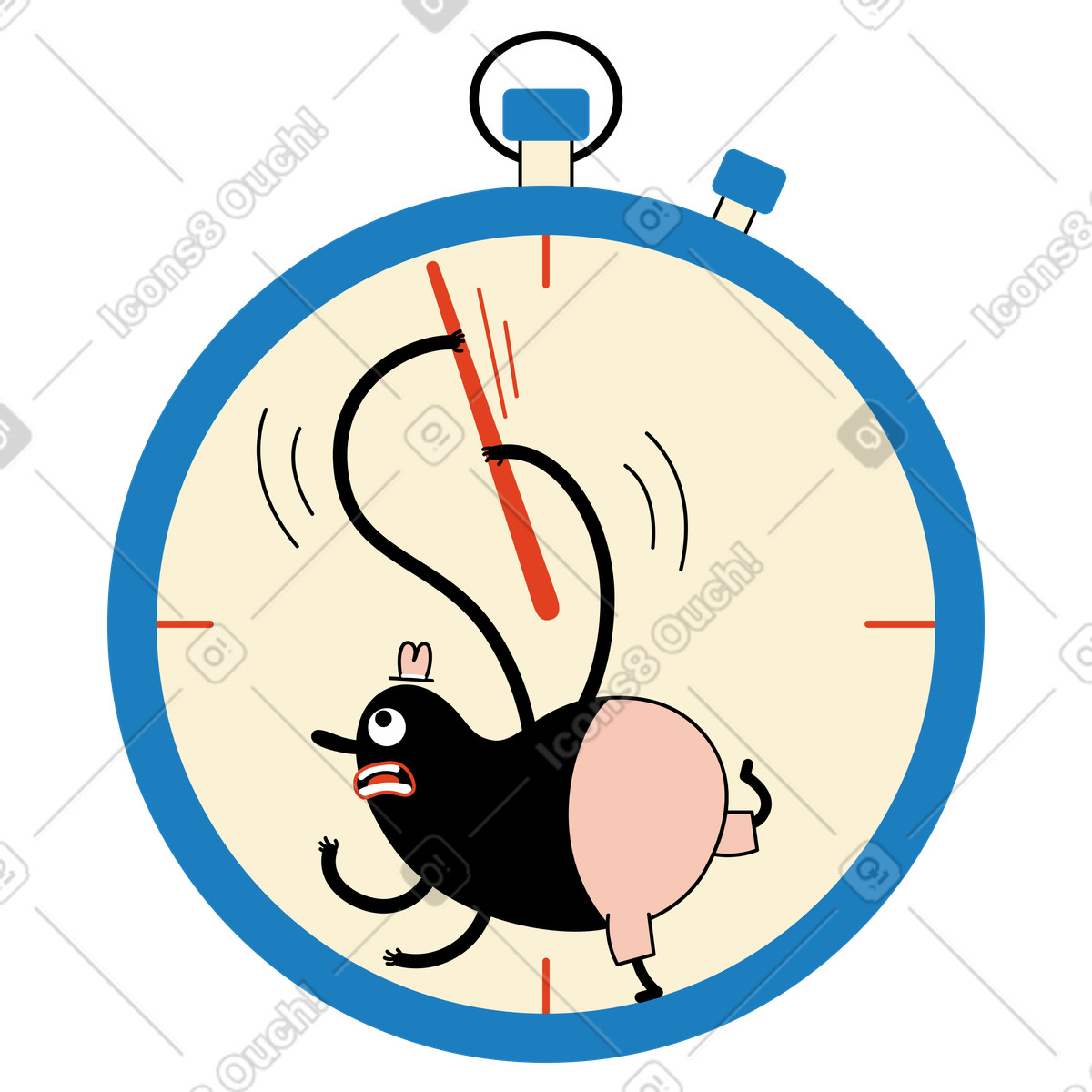 Иллюстрация Персонаж пытается остановить время в PNG и SVG