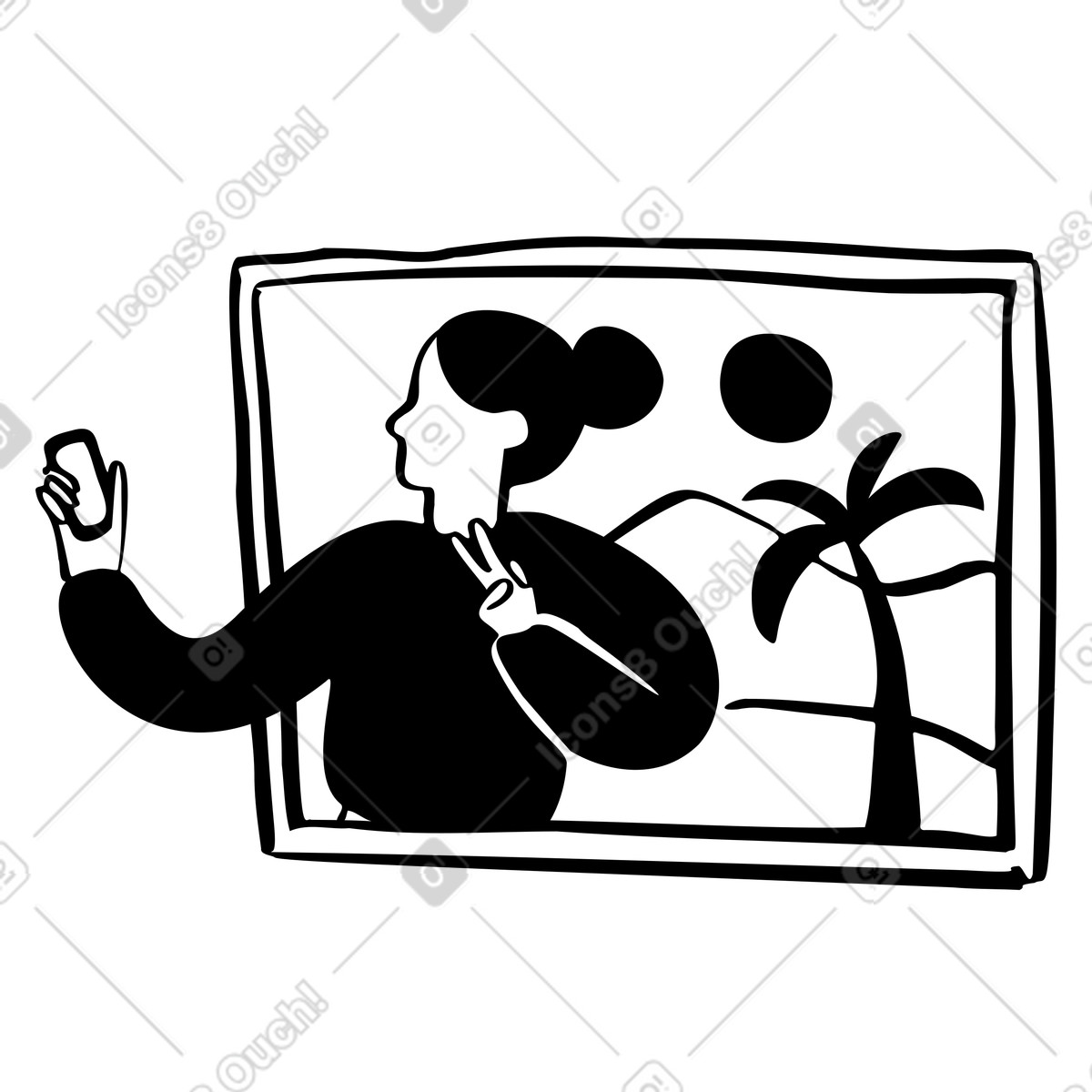 Frau macht ein selfie-Illustration im Journal-Stil als Download in PNG, SVG