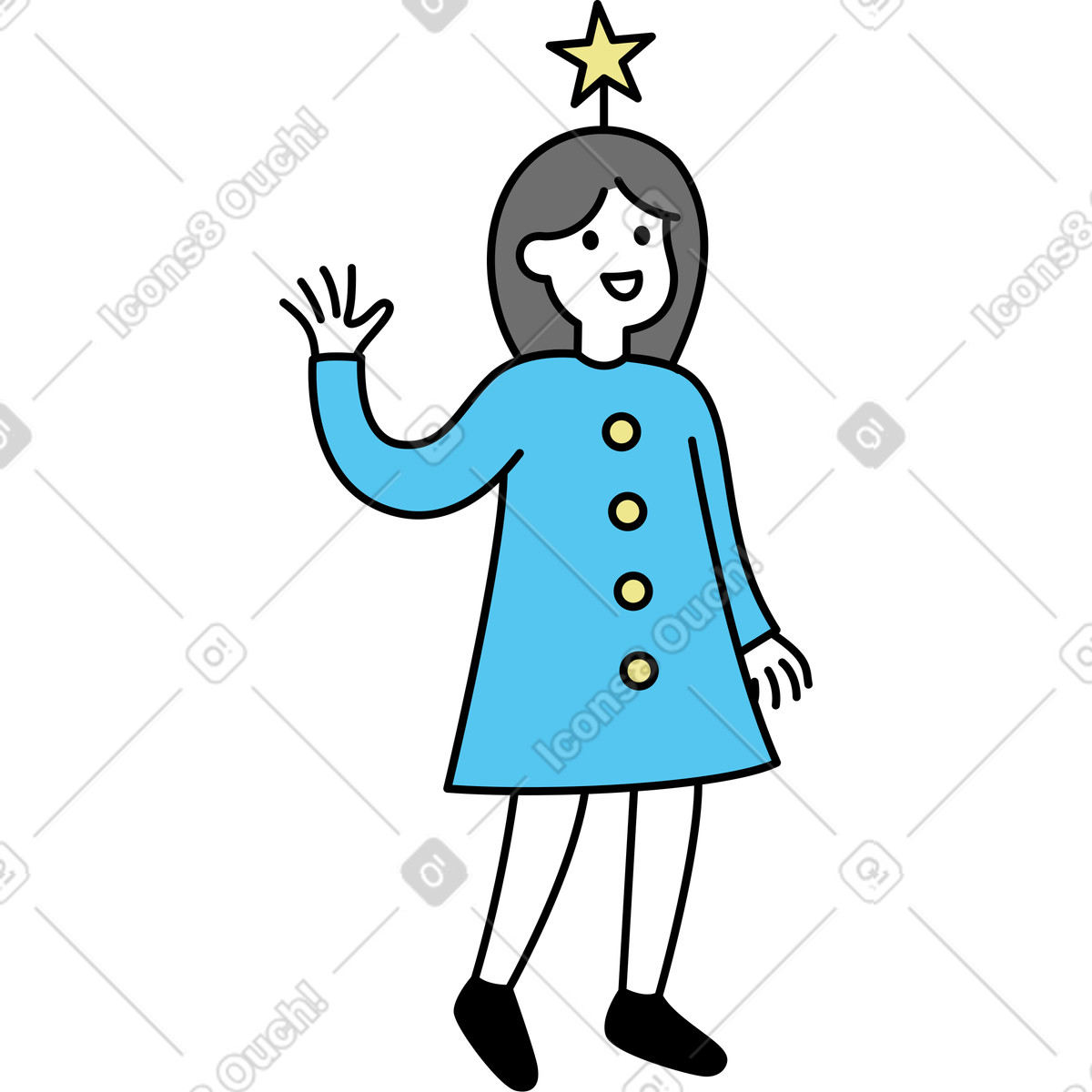 Ilustración Mujer con estrella navideña en la cabeza estilo Mochi a descargar PNG y SVG