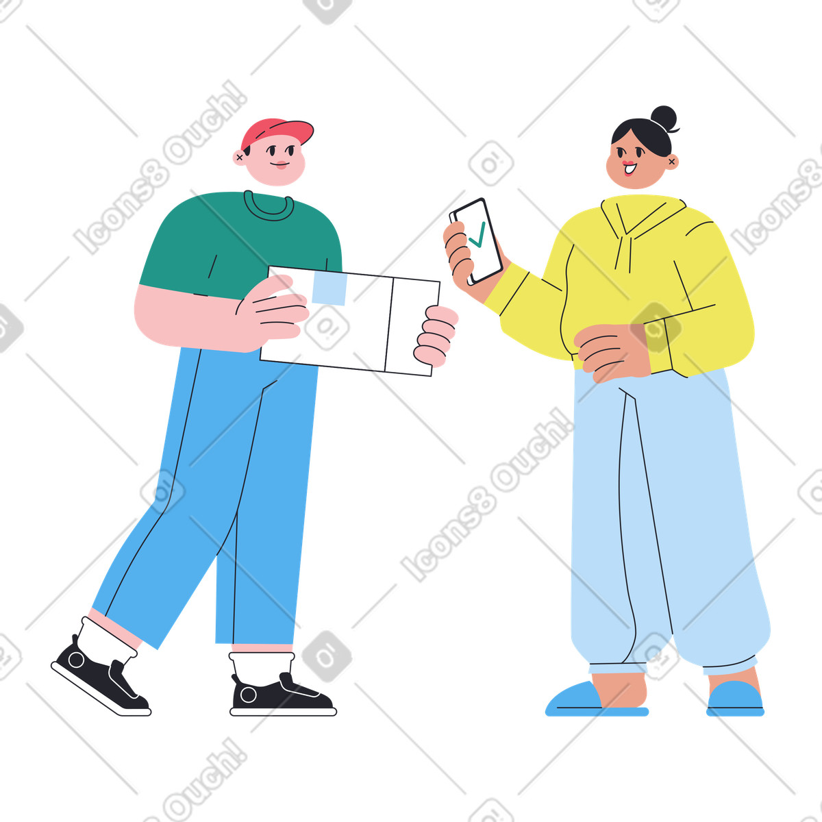 Frau nimmt bestellung per lieferung entgegen-Illustration im Boba-Stil als Download in PNG, SVG