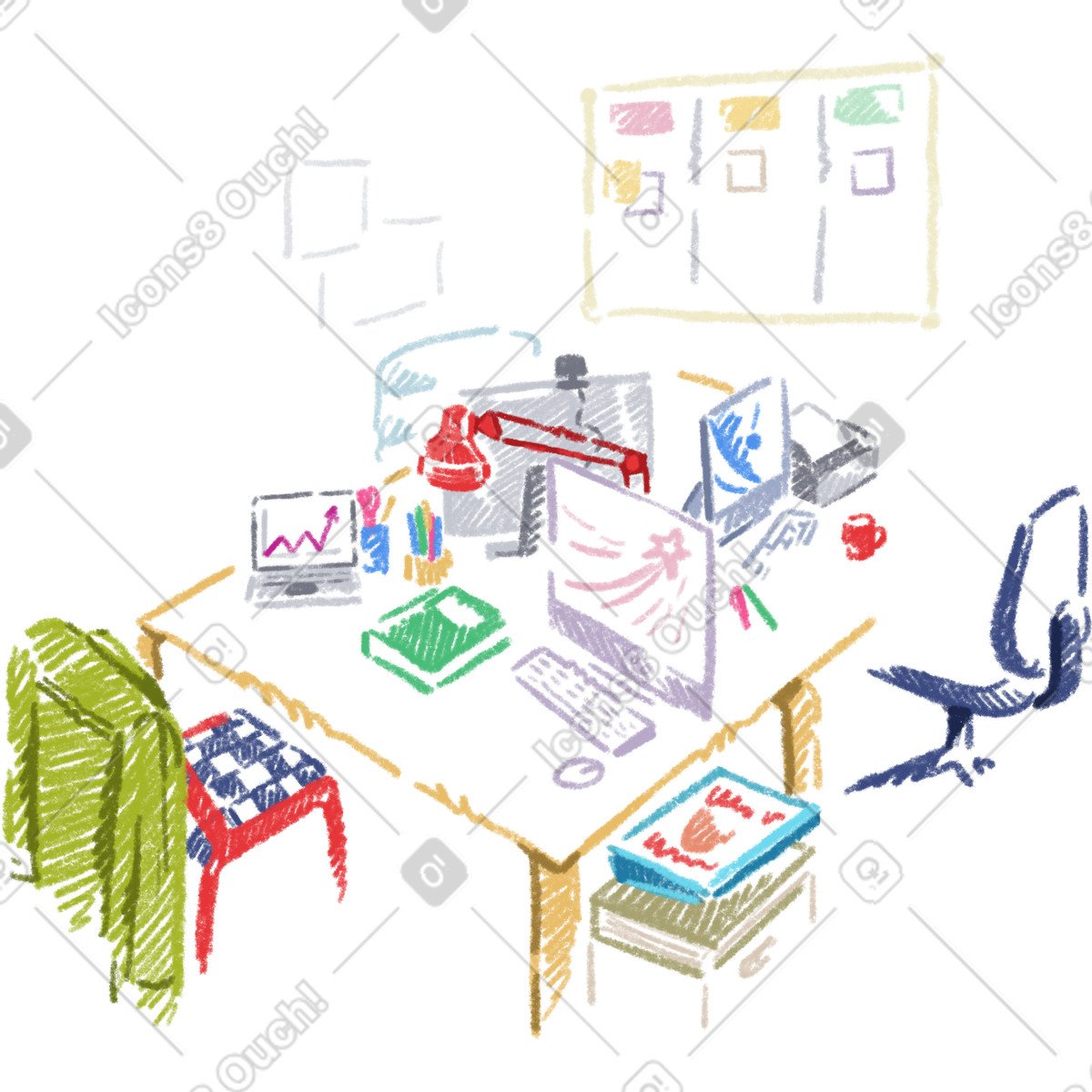 Office space-Illustration im Sketchbook-Stil als Download in PNG, SVG