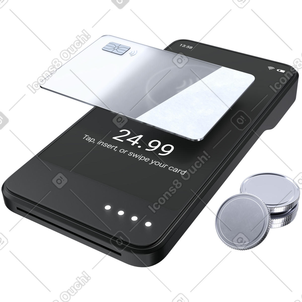 Mobile POS payment, Contactless credit card, Digital transaction illustration in 3D Pro style download in PNG, SVG