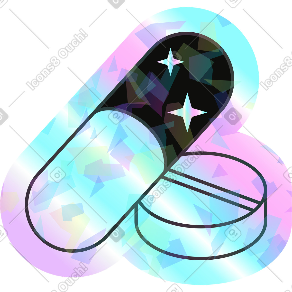 Illustration Comprimés dans le style Holostickers à télécharger aux formats PNG, SVG