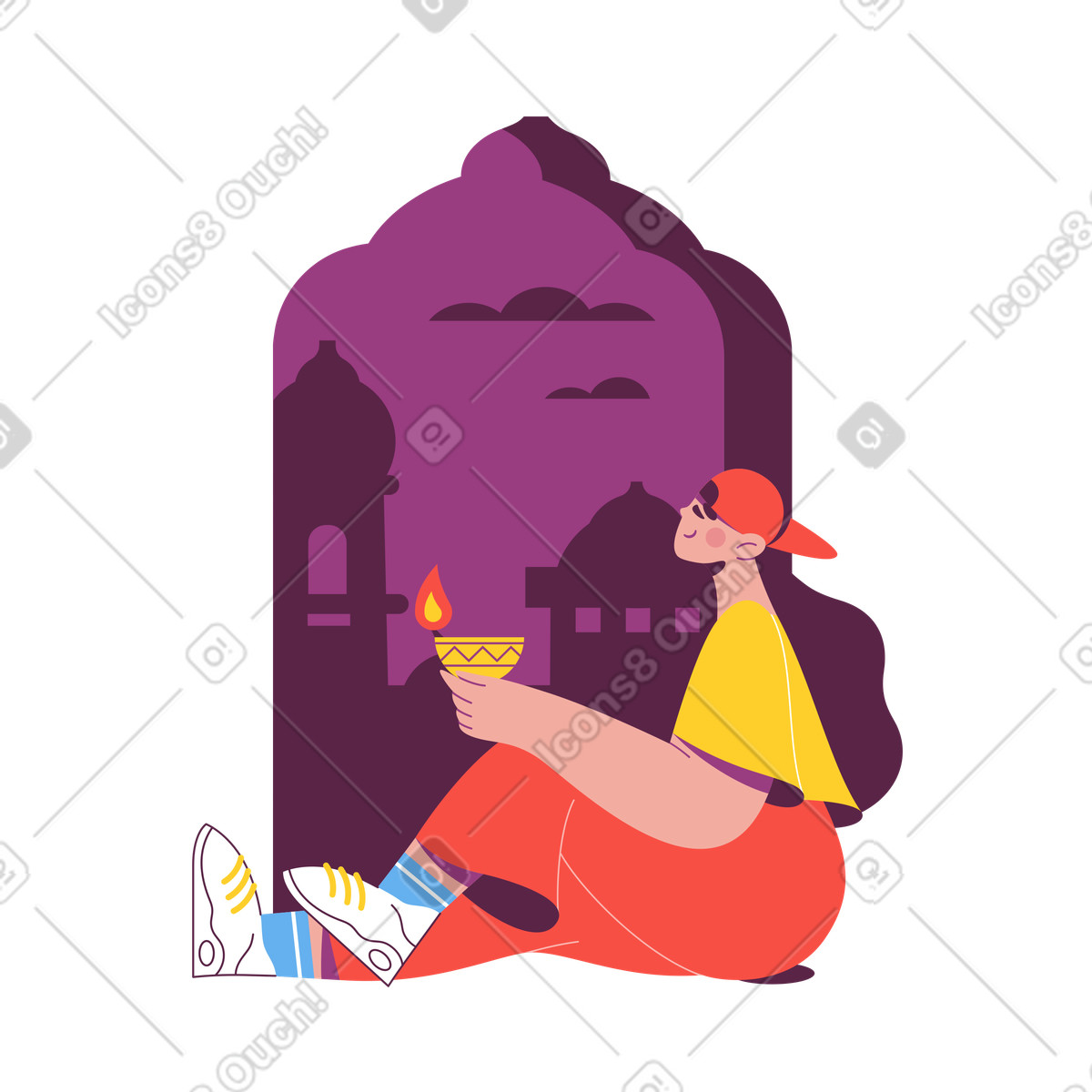 Enjoying window view with during diwali, peaceful holiday celebration-Illustration im Sammy-Stil als Download in PNG, SVG