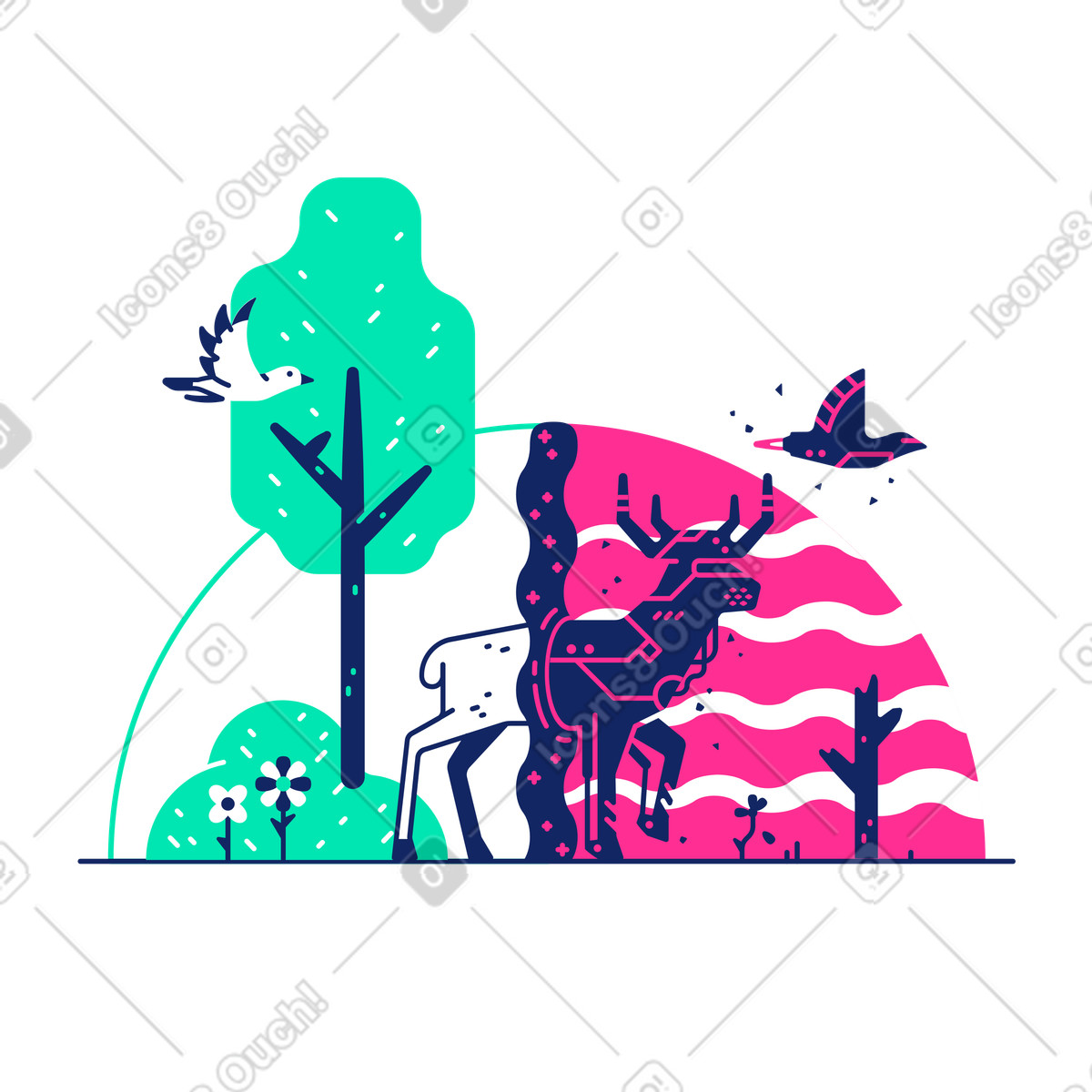 Cyber portal in the forest, Modern ecology metaphor illustration Cyborg style download PNG, SVG