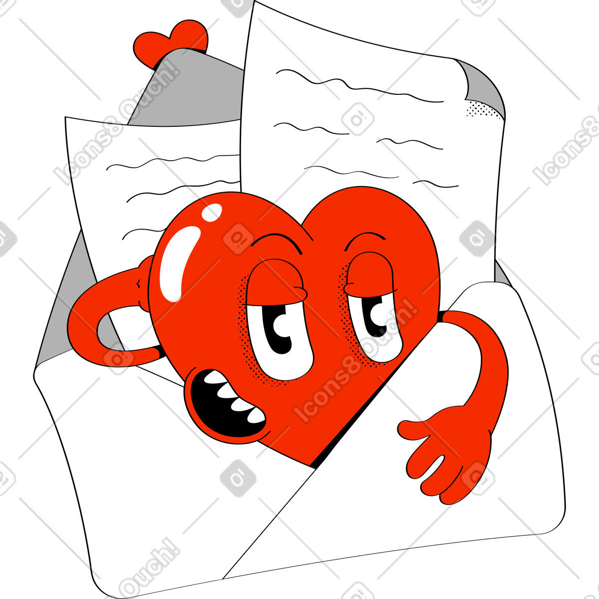 Heart with letters in an envelope-Illustration im Looney-Stil als Download PNG, SVG