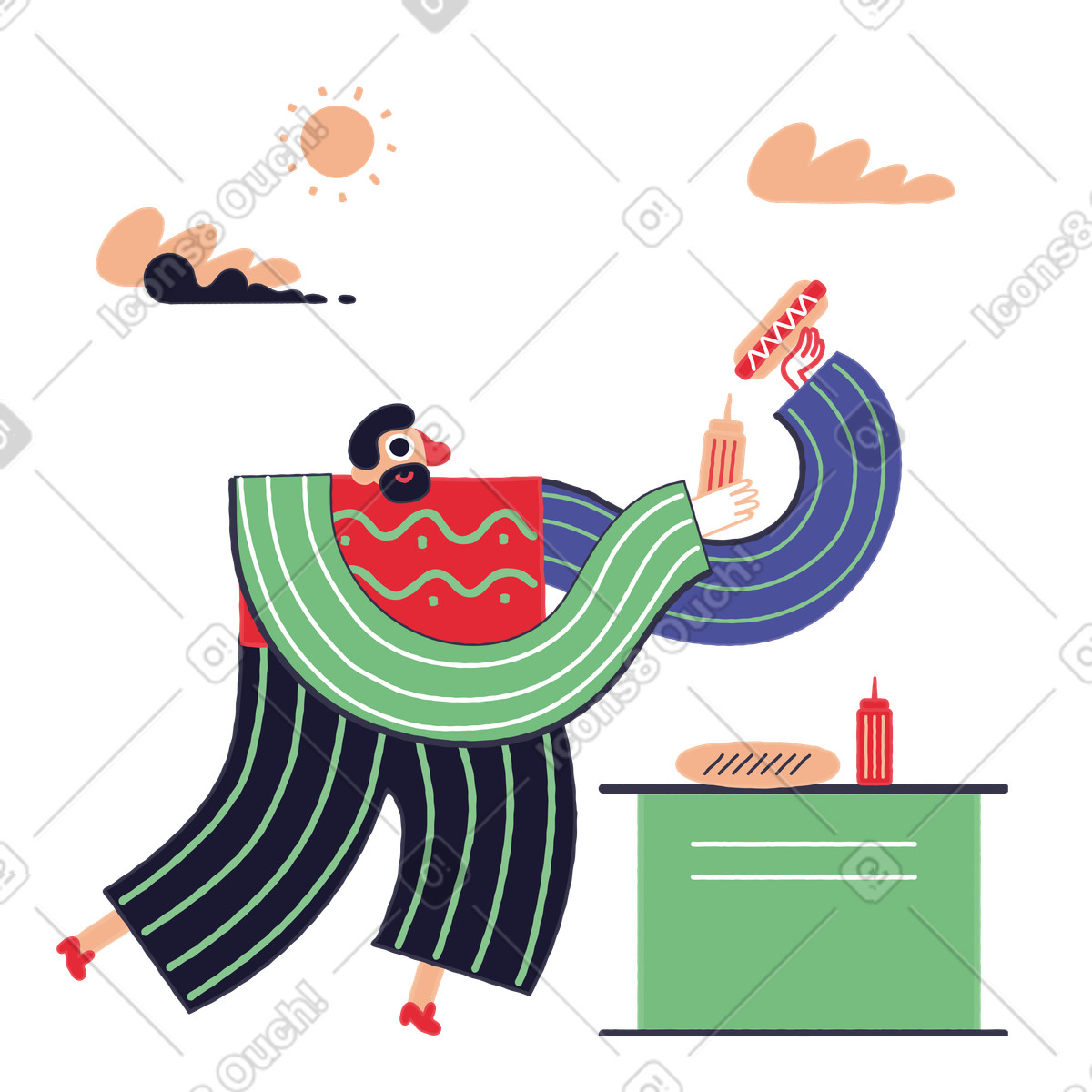 Venditore di hot dog illustrazione in stile Stripy scarica in PNG, SVG