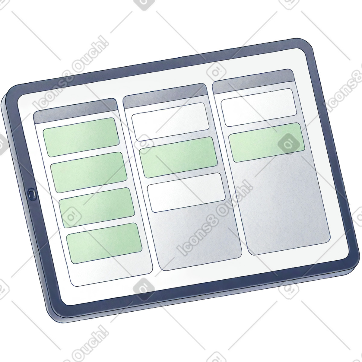 Illustration Tablette avec tableau kanban dans le style Haze à télécharger aux formats PNG, SVG