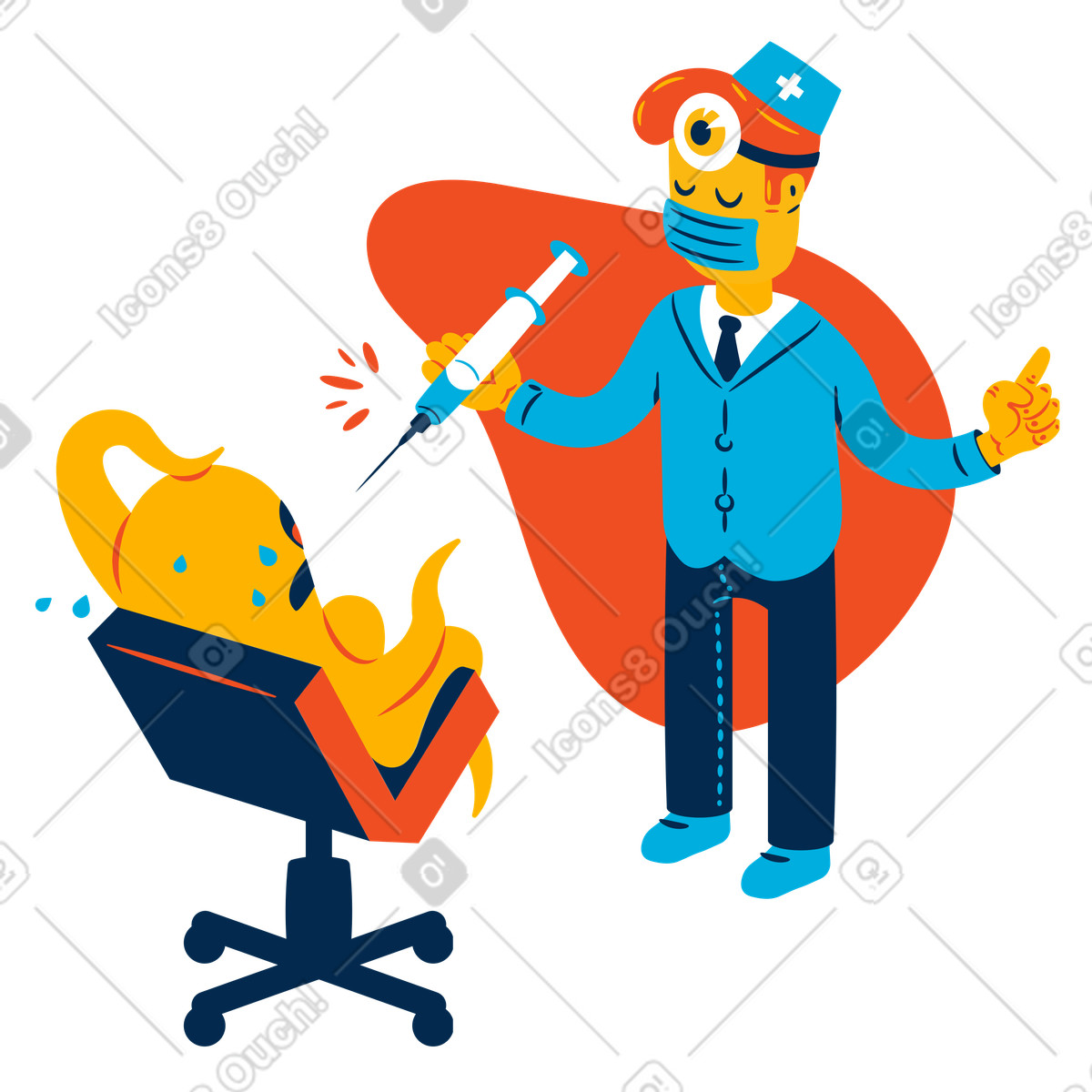 Illustration Chez le médecin dans style Flame à télécharger aux formats PNG, SVG