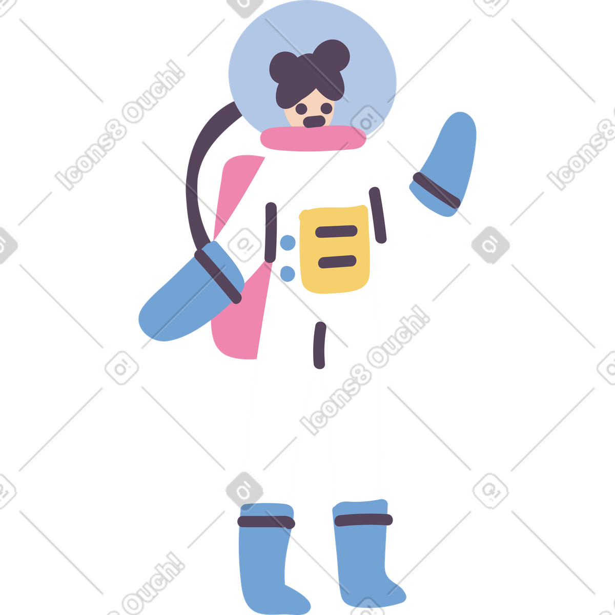 Waving astronaut illustration in Pluto style download in PNG, SVG