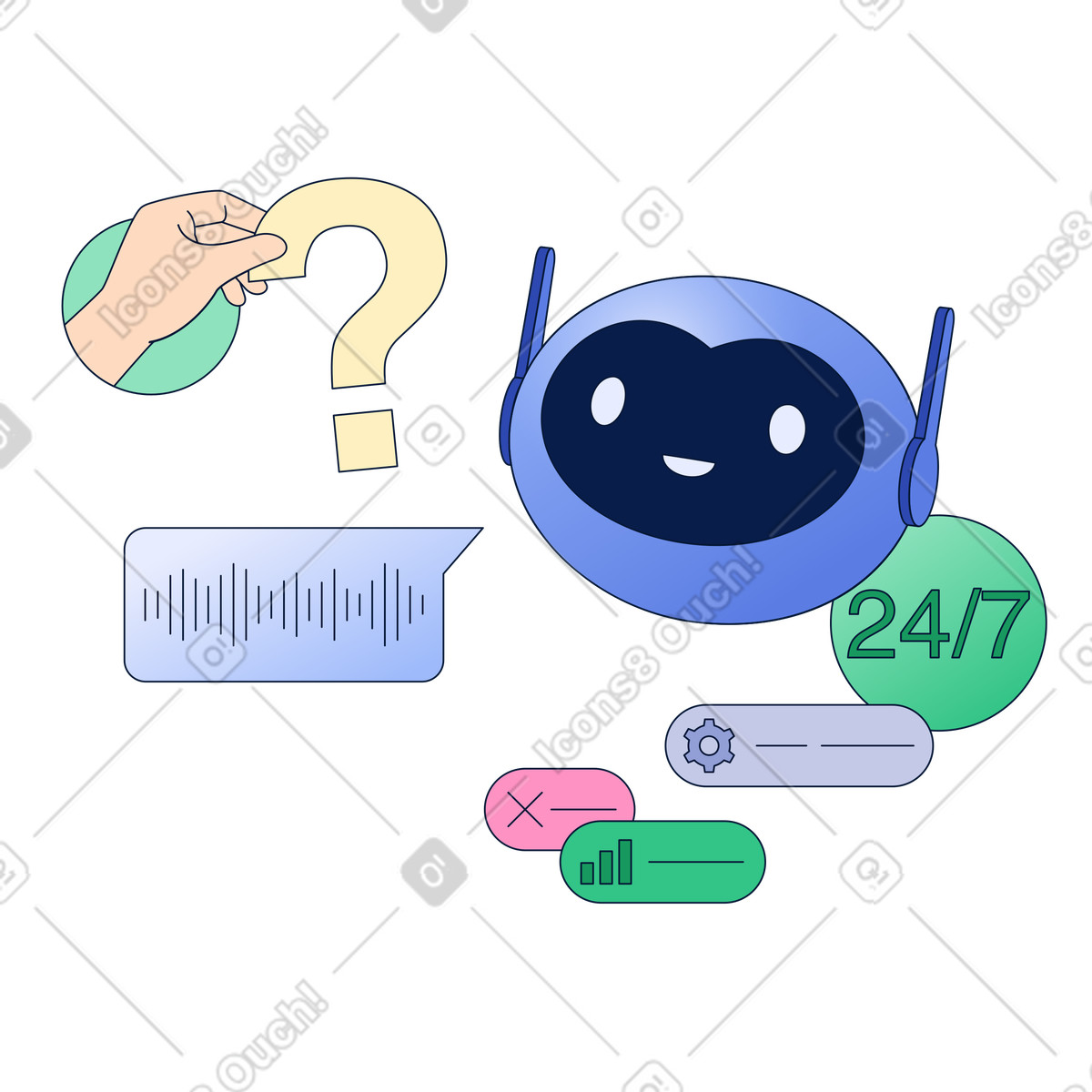 Voice assistant answering questions illustration in PNG, SVG