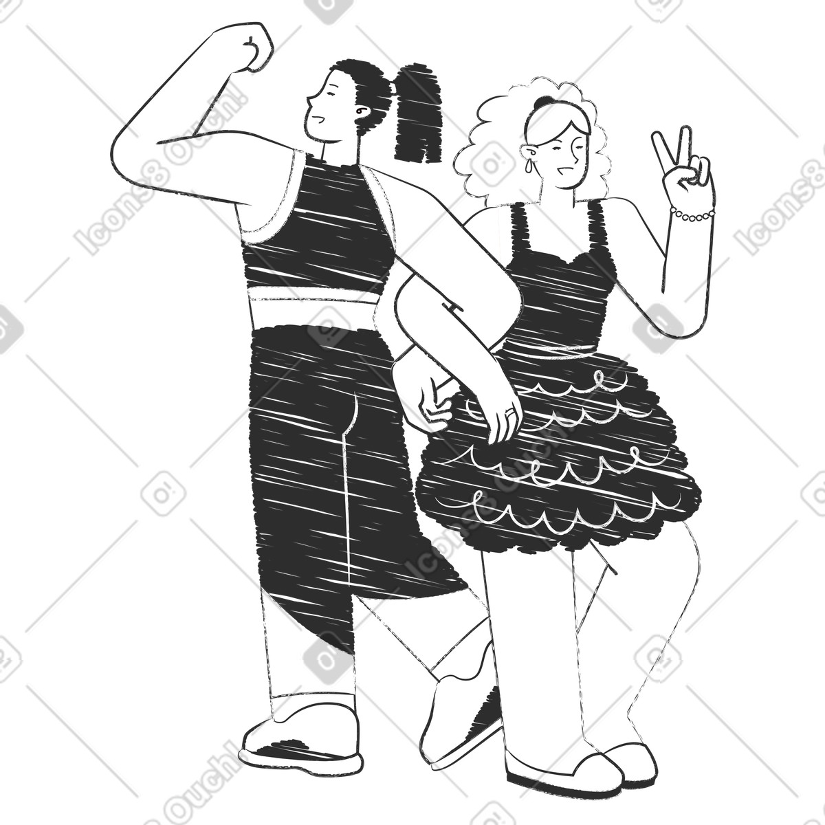 下载 Graphite 风格的 Friends demonstrate self-confidence and empowerment, Friendship celebration 插画，支持 PNG、SVG 格式