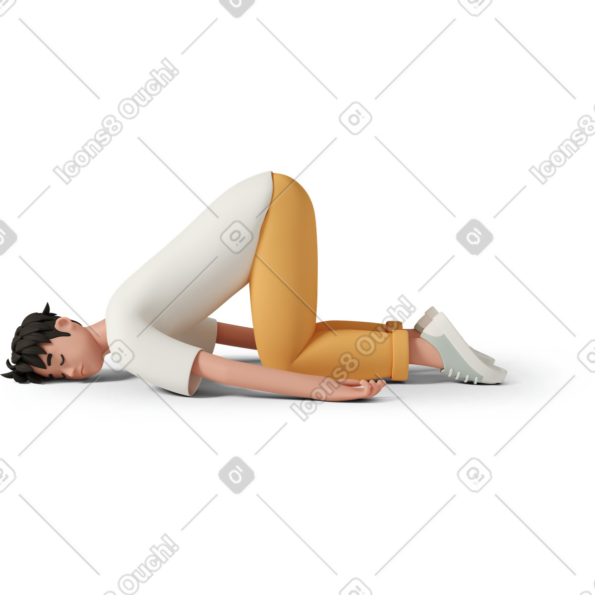 3D Casual life スタイルの Tired man sleeping on floor のイラストをPNG、SVG形式でダウンロード