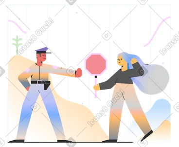 Un policier arrête une manifestante avec une pancarte PNG, SVG