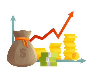 A money bag with rising graphs and coins - Shine style illustration