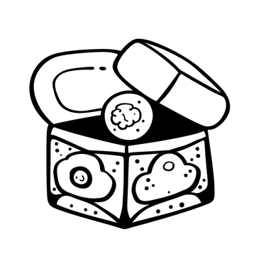 A beautifully designed box is open, its lid resting at an angle. Inside, a single lost coin is positioned prominently at the center, gleaming softly. The box features intricate patterns and ornate details, enhancing its appearance of elegance and craftsmanship. Surrounding the box, delicate shadows create contrast, emphasizing the coin as a focal point. The setting conveys a sense of reverence, with the coin symbolizing something valuable and sacred.