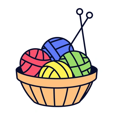 A woven basket containing four colorful balls of yarn, each in a different shade: red, blue, green, and yellow. The balls are neatly arranged inside the basket, showcasing their round shapes and texture. Beside the yarn, there are three metal knitting needles, positioned at various angles to create visual interest. The overall composition emphasizes the number "4" represented by the four balls of yarn and the number "3" represented by the three knitting needles.