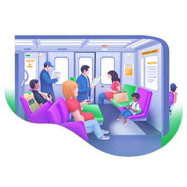 A busy subway car filled with passengers during rush hour
