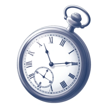 A vintage pocket watch is displayed in a close-up view. The watch has a round, polished metal casing, showcasing intricate engravings across its surface. The watch face features ornate Roman numerals encircling delicate hands, which are delicately pointing to the current hour and minute. The crystal cover is slightly reflective, enhancing the details of the craftsmanship beneath. The winding crown is prominently visible, adding to the antique charm of the timepiece. The background is softly blurred to keep focus on the watch's intricate design.