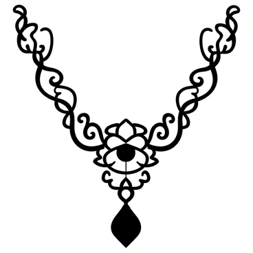 A medieval-inspired necklace featuring intricate filigree patterns around a large central gem. The necklace has ornate metalwork that intertwines gracefully, with delicate swirls and loops enhancing its design. The central gem is prominently displayed, surrounded by smaller decorative accents that complement its size. The necklace hangs elegantly, with a chain that appears sturdy yet refined, creating a sense of historical craftsmanship.