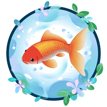 A vibrant stained glass window displays a majestic koi carp swimming gracefully amidst swirling water patterns. The koi carp is depicted in rich hues of orange, gold, and white, surrounded by deep blue and aqua tones representing the water. Intricate details in the glass showcase the scales of the fish, with light filtering through to create a radiant glow. Floral elements with green leaves frame the window, enhancing the aquatic scene. The overall composition emphasizes the beauty and elegance of the koi carp within a vivid, colorful backdrop.