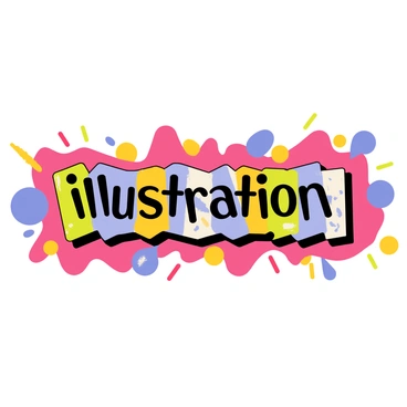 A vibrant graffiti wall featuring a burst of colors including pink, blue, and yellow. The wall has various abstract shapes and designs surrounding the central element. The word "illustration" is prominently displayed in bold, stylized lettering in the center of the wall. The letters have a mix of colors and patterns, contributing to the overall lively and dynamic appearance of the artwork.