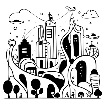 A futuristic cityscape where the buildings and structures are intricately designed to mimic the shape of the limbic system. Curved and flowing architecture dominates the skyline, with interconnected pathways and bridges resembling neural connections. There are high-tech towers and domes, accented by organic shapes that suggest anatomical features. Below, streets are bustling with people and hovering vehicles, while trees and greenery integrate into the design, enhancing the urban environment. In the background, a network of illuminated pathways winds through the city, representing data flow and connectivity. 