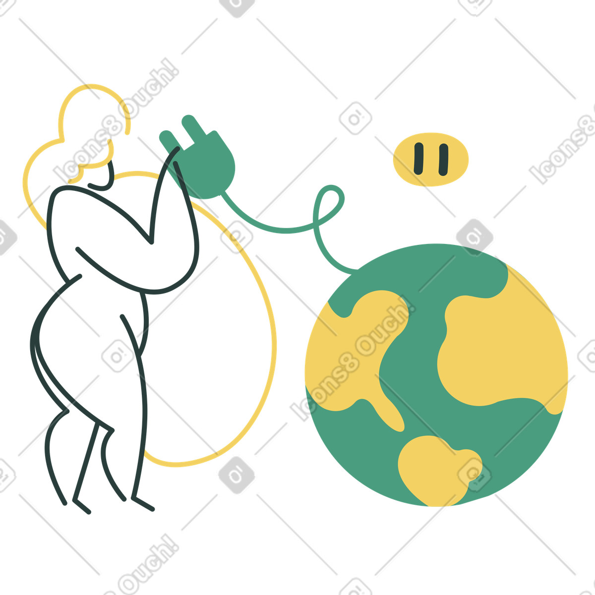 Woman saving energy to help the planet illustration in Macaroni style download in PNG, SVG