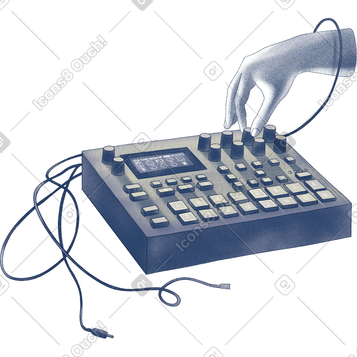 Hand and electronic musical instrument illustration in PNG, SVG
