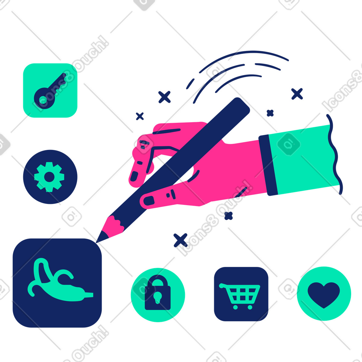 Icons creating illustration in Cyborg style download in PNG, SVG