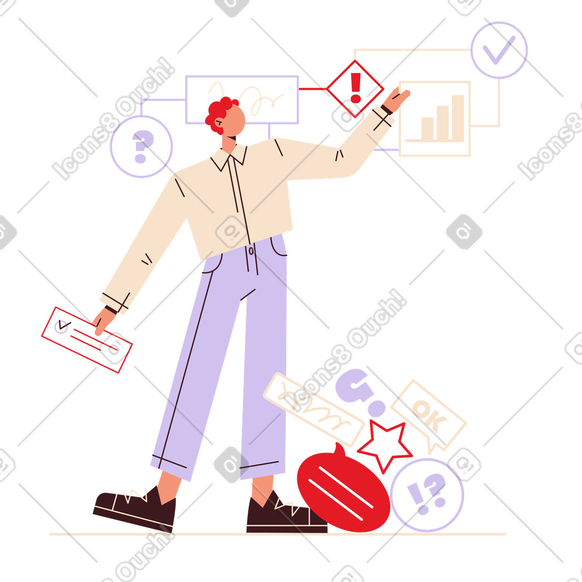 Иллюстрация Professional developing workflow diagram, project planning and process mapping в стиле Folks — скачать в форматах PNG, SVG