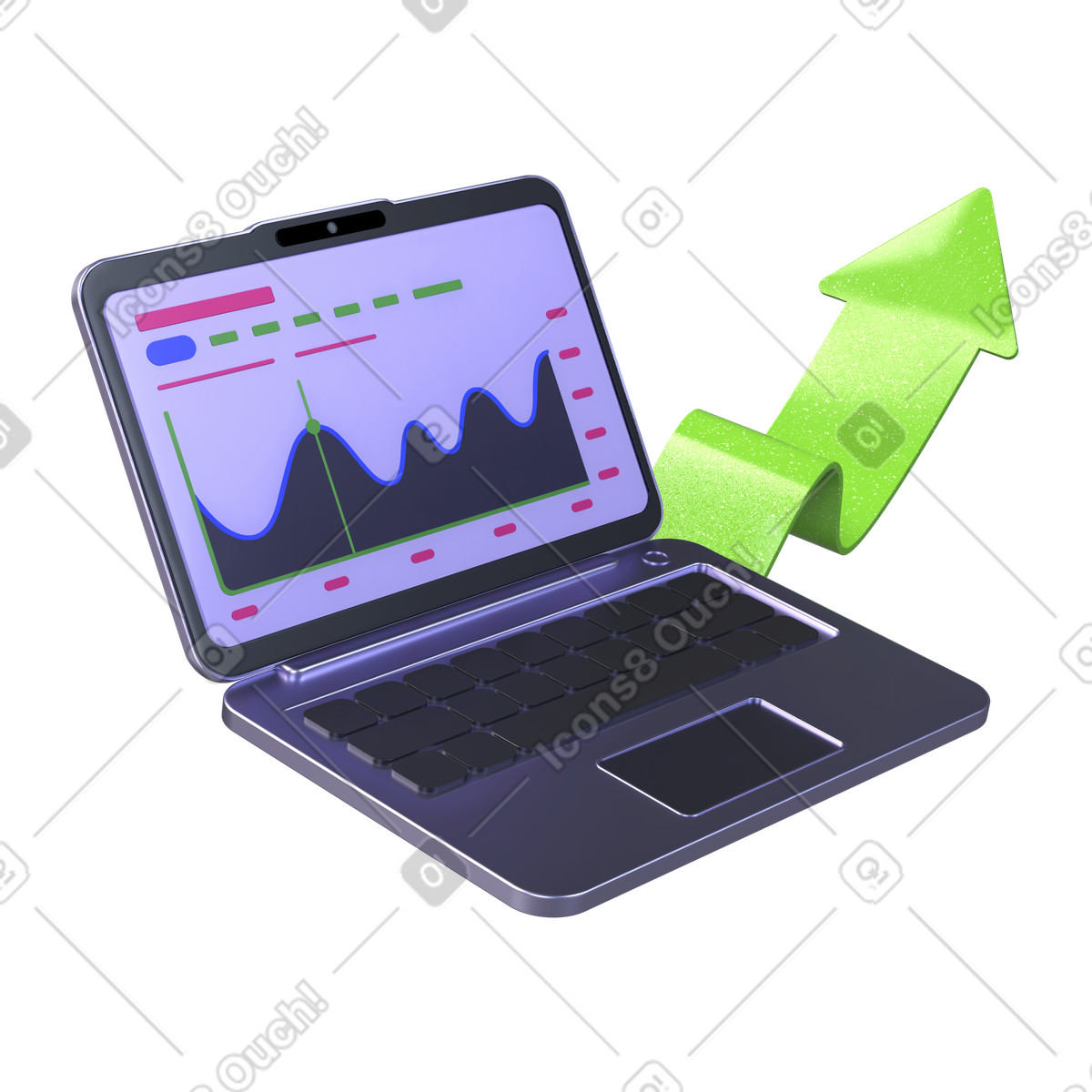 Statistics analysis on laptop illustration in 3D Boost style download in PNG, SVG