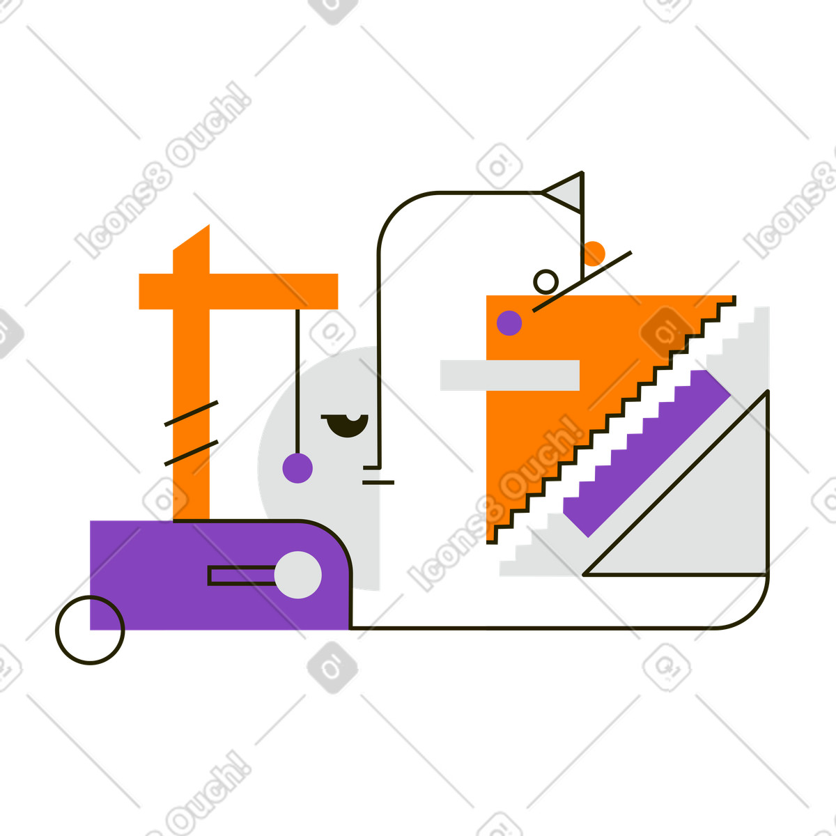 Page under construction illustration using crane clipart and striped barrier graphics
