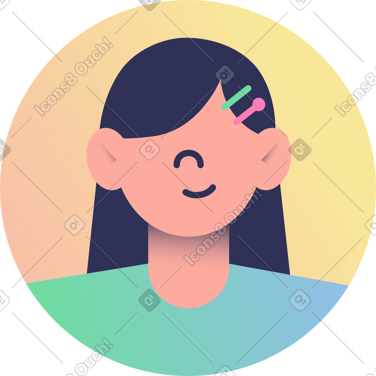 Ilustración animada Avatar de mujer con horquillas en estilo Beam a descargar en GIF, Lottie (JSON), AE