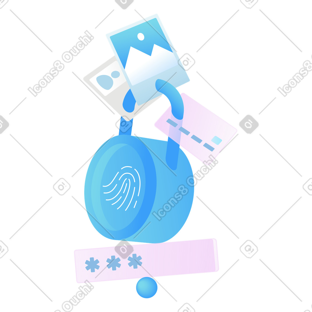 Ilustração de Biometric authentication and lock with personal data, Cybersecurity access control em no estilo Airy para baixar em PNG, SVG