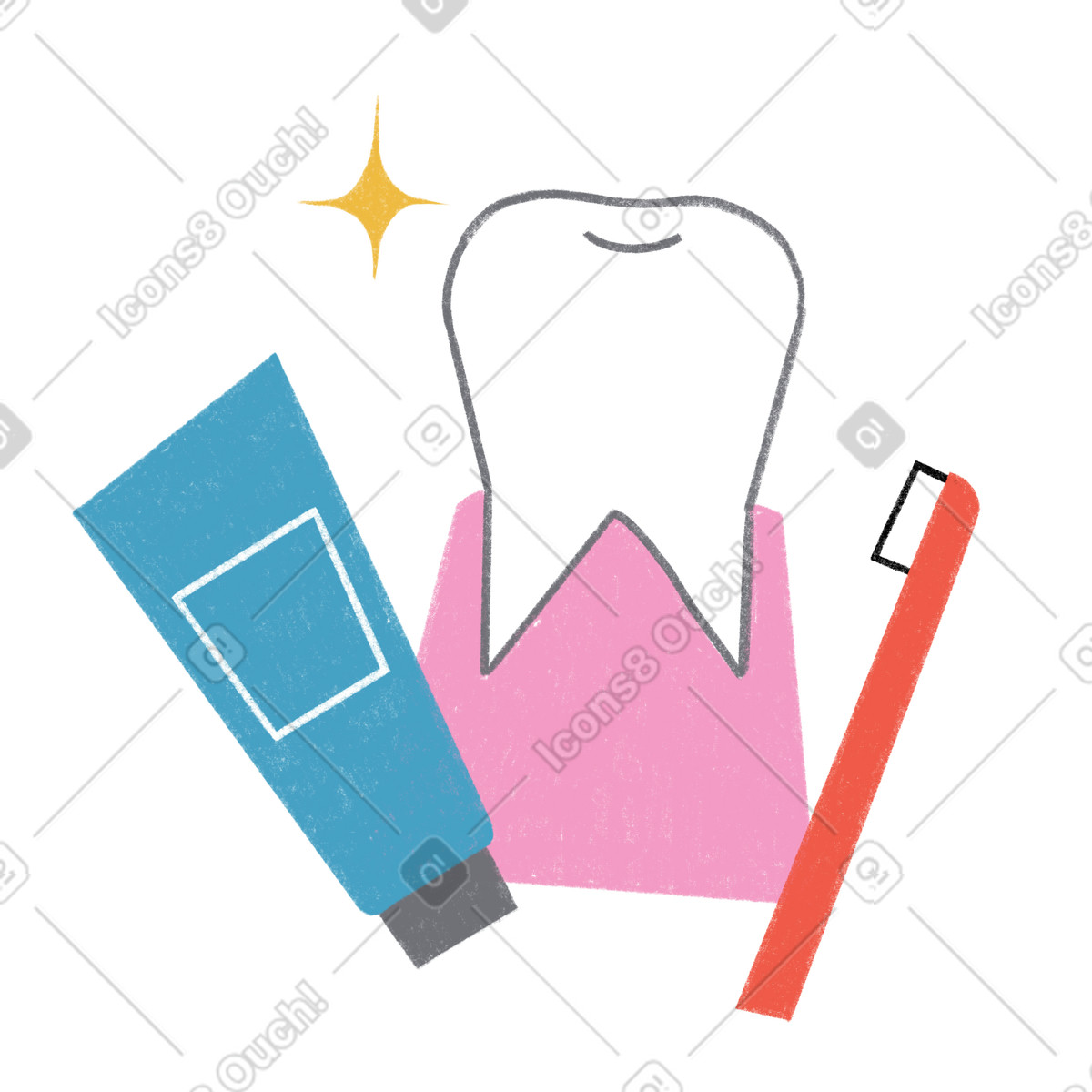 Ilustração de Dentes, escova e pasta dente saudáveis em no estilo Tutti para baixar em PNG, SVG