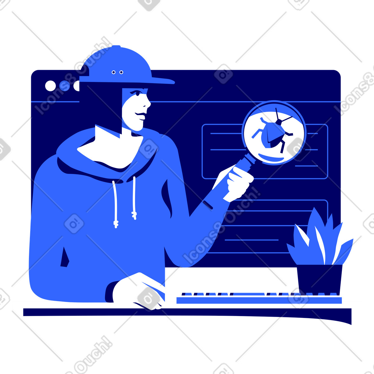 Software tester finding a computer bug illustration in Lounge style download in PNG, SVG