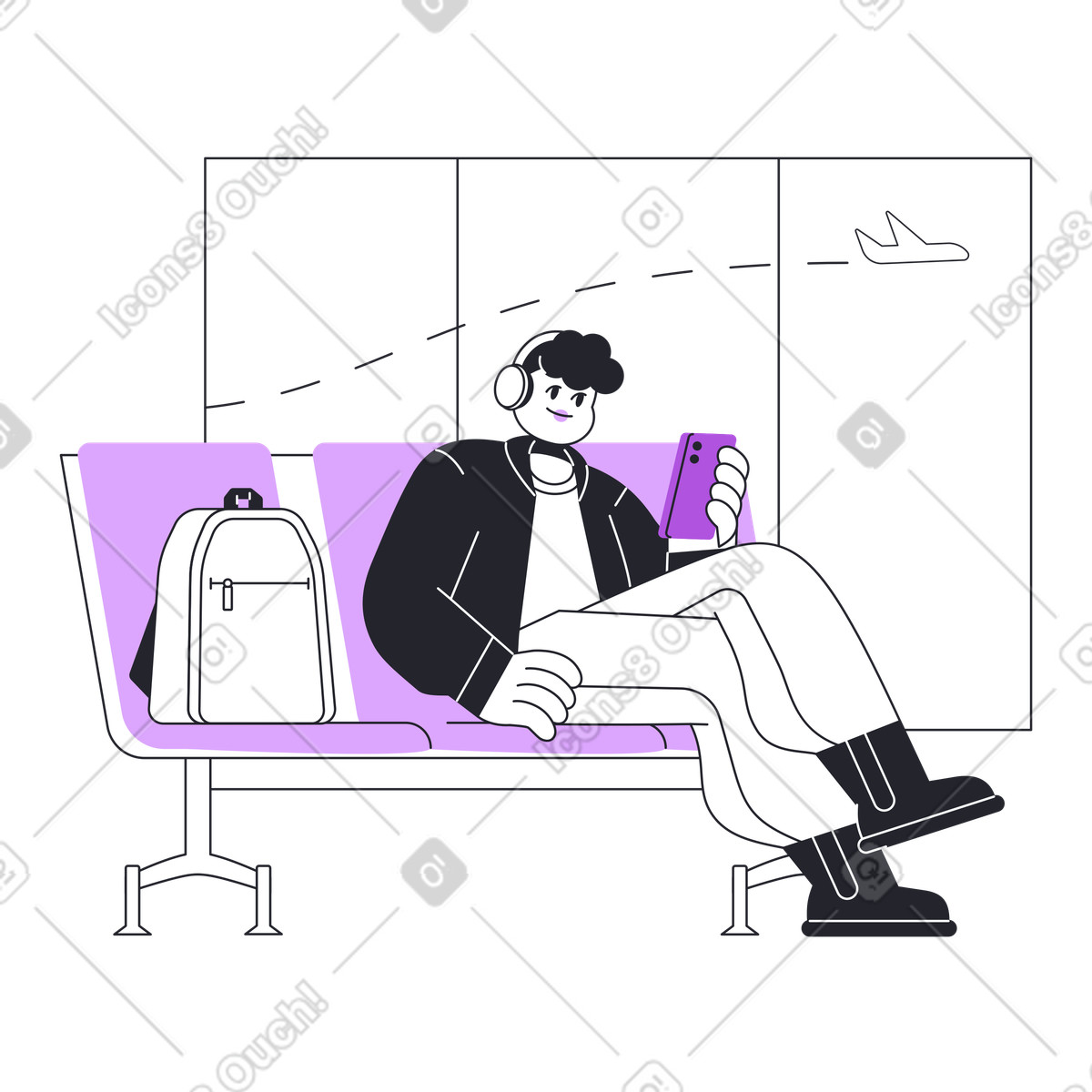 Woman sitting in airport lounge illustrazione stile Grapy scarica PNG, SVG