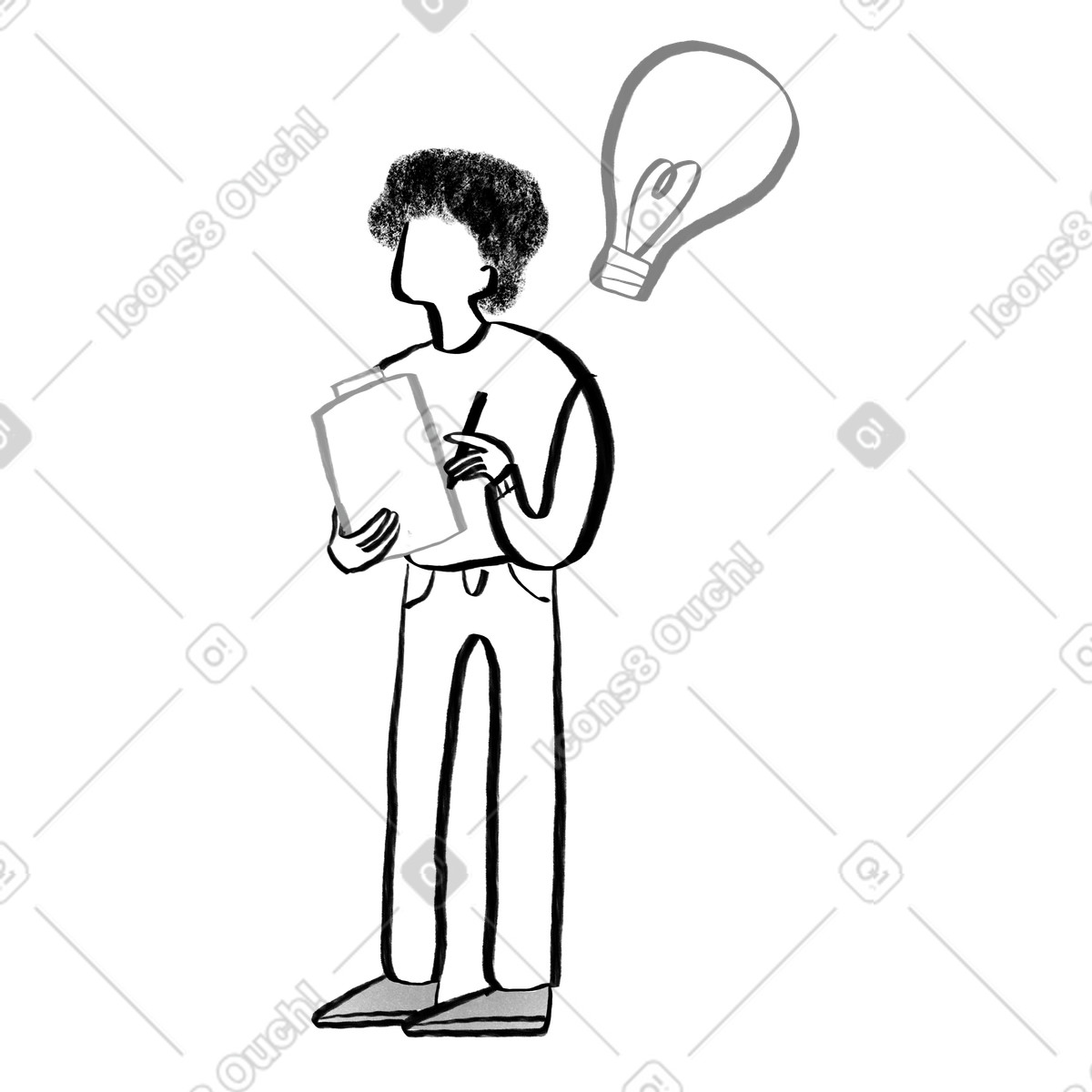 Black and white person with lightbulb having idea illustrazione in stile Company scarica in PNG, SVG