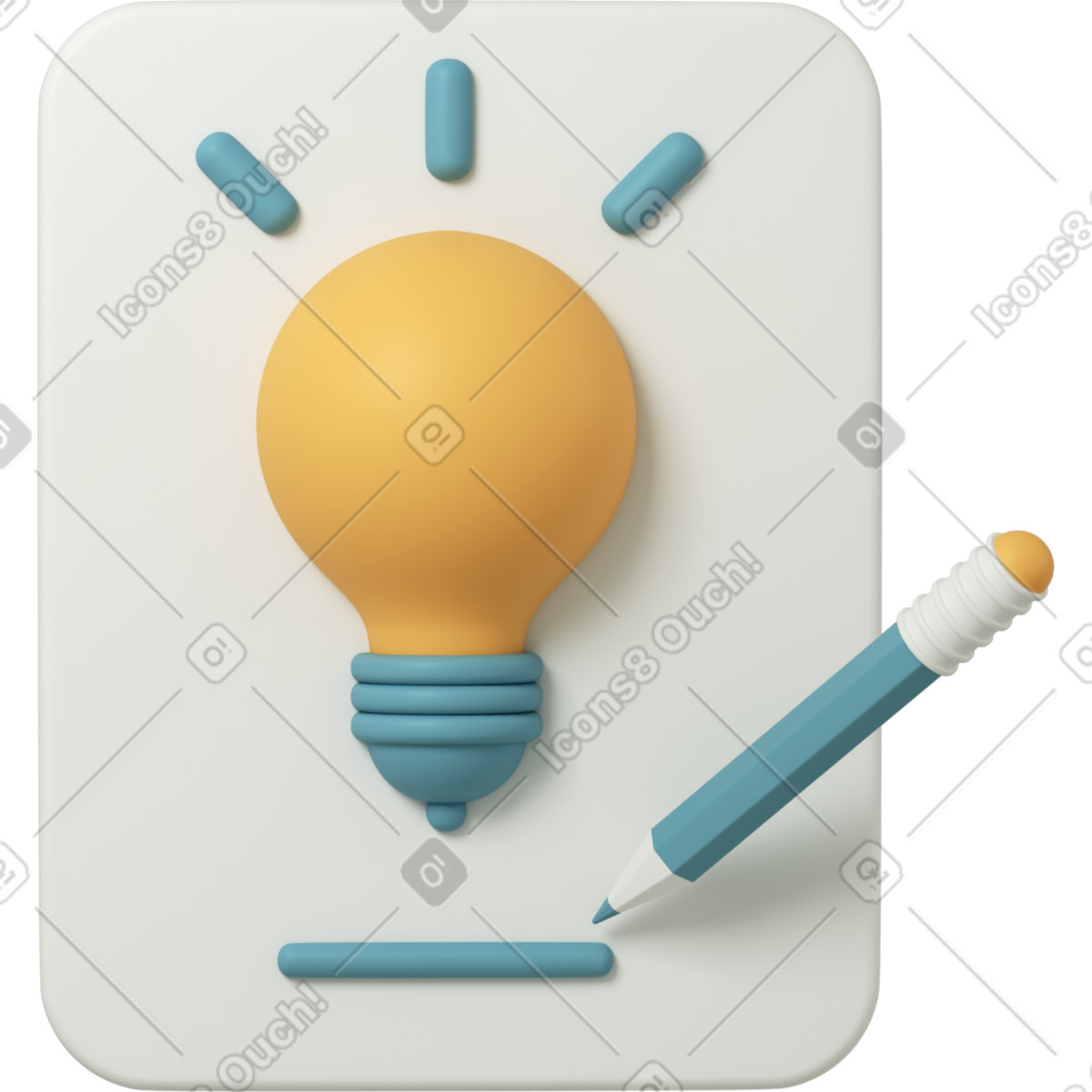 Idea lamp with pencil animated illustration in 3D Casual life style download in GIF, Lottie (JSON), AE
