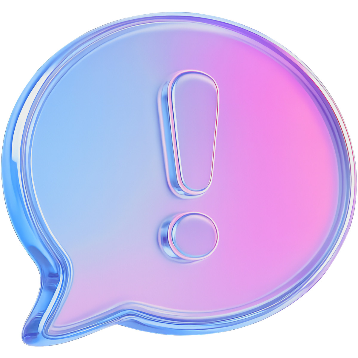 Alert message bubble, transparent glass illustration, blue pink gradient illustration in Vitrum style download in PNG, SVG
