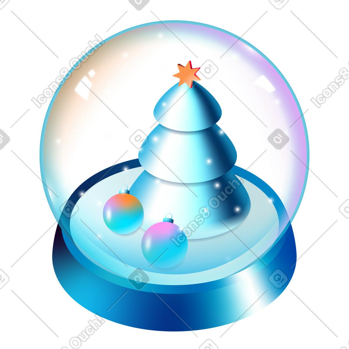 Snow globe with Christmas tree and decorations animated illustration in GIF, Lottie (JSON), AE